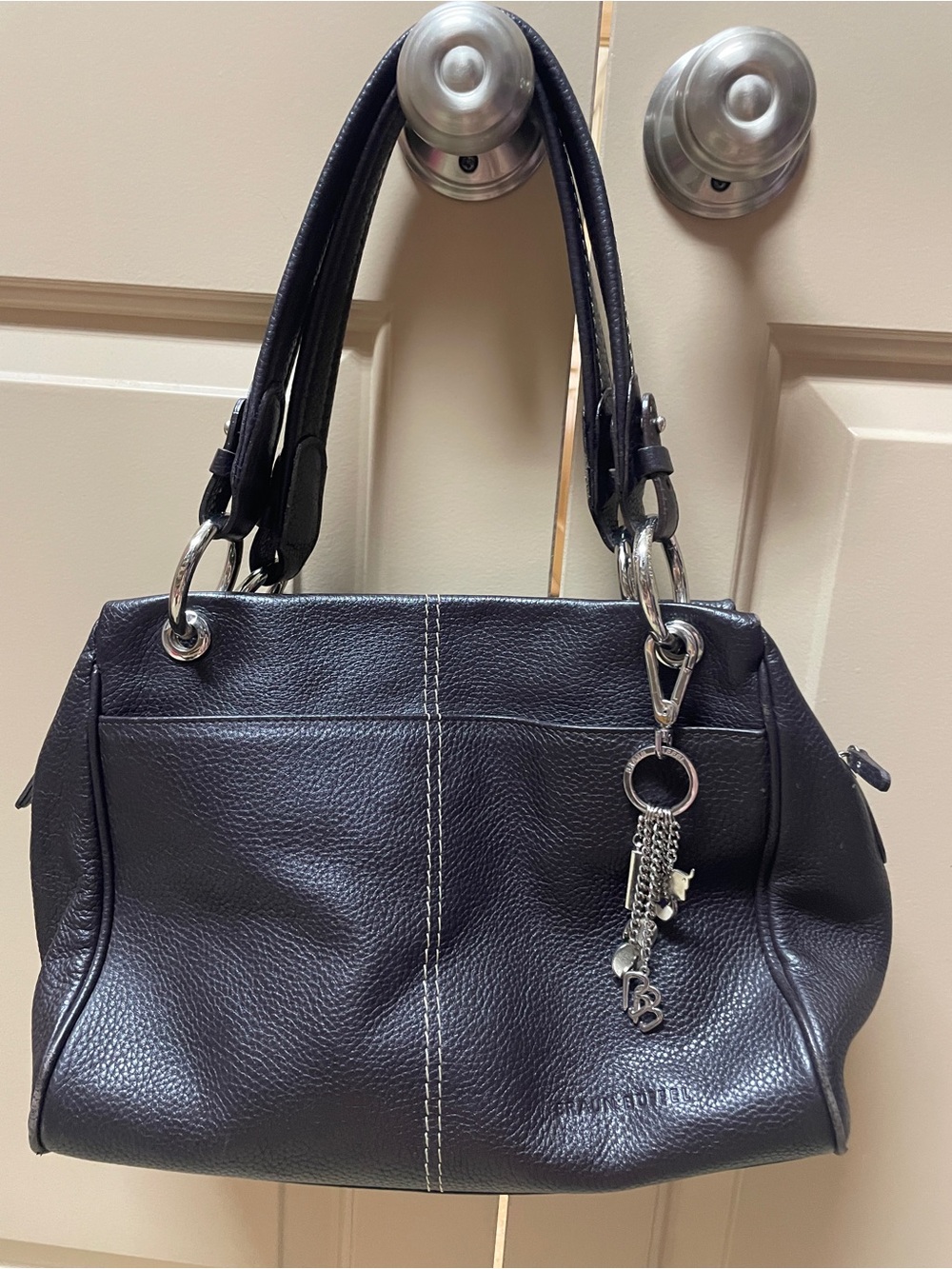 Brown German Leather Shoulder Bag with Charm Accent